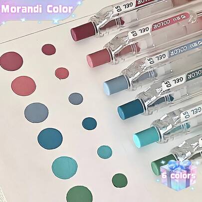 6支复古中性色笔套装，6色，莫兰迪色彩，签名笔，书写绘画手册办公学校适用，适用于办公室、会议、学习笔记、书法、高亮标记和学校，返校用品