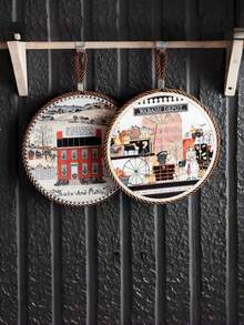 Juego de salvamanteles de cerámica inglesa vintage con diseño de libro ilustrado, resistente al calor, posavasos redondos para mesa, mantel individual, decoración del hogar y cocina, pintados a mano, antideslizantes y fáciles de limpiar - Multicolor - Ver 8