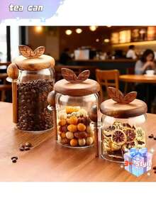 1 Piece Glass Tea Caddy, Airtight Container With Spoon, Moisture-Proof And Dustproof Container, Glass Coffee Bean Storage Jar, Black Tea And Flower Tea Storage Jar, Grain Storage Bottle - Transparent - View 6