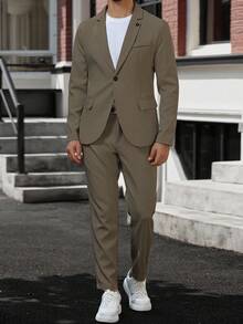 Manfinity Mode Men's Business Formal Lapel Collar Suit Jacket And Pants Set, Suitable For Work, Commute, Wedding - Mocha Brown - View 4
