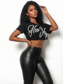 Mistrie 性感不对称露肩宽松短款女式上衣 - 黑色 - 查看 3