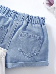SHEIN 2pcs/Set Celana Pendek Denim Kasual Dua Warna untuk Anak Perempuan - MultiWarna - View 3