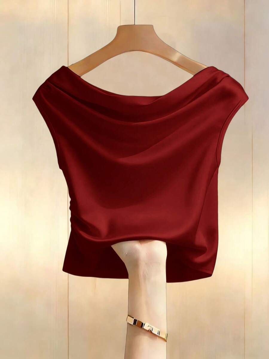 GlowEve 女士优雅纯色深V领收腰上衣,适合夏季通勤 - 紅色 - 查看 1