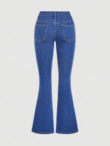 Selenza Jeans acampanados casuales y versátiles para mujer con bolsillos y diseño de botones - Azul - Ver 9