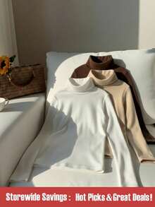 SHEIN Set de 3 camisetas térmicas de manga larga con cuello alto y estampado de gato, de estilo informal para niña preadolescente, elegantes para otoño/invierno - Multicolor - Ver 1