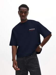 SUMWON Men Navy Racing Monaco Club Boxy Print T-Shirt Street Style Retro Vintage Casual Summer - Navy Blue - View 5