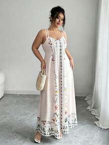 SHEIN Tall CURVE Plus Size Women's Floral Print Romantic Casual Everyday Commute Versatile Dress, Suitable For Spring And Summer - Multicolor - View 6