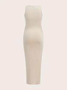 SHEIN Set de 3 vestidos casuales de maternidad de unicolor con cuello redondo, plisados y ajustados, sin mangas - Multicolor - Ver 5