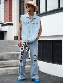 GALLERY FADE Men's Ripped Flared Jeans - Light Wash - View 3