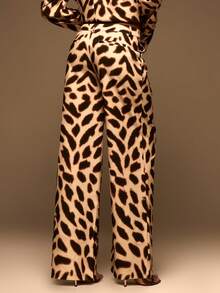 MUSERA 动物纹低腰阔腿裤，春夏优雅度假休闲风，适合伊比沙岛俱乐部、性感晚宴、婚礼宾客、日落之吻等场合。 - 棕色 - 查看 4