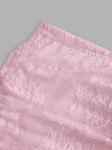 SHEIN EZwear 女士性感多层半透明白色花卉蕾丝修身长裙蕾丝褶皱裙粉色裙子粉色蕾丝裙粉色褶皱裙蕾丝裙迷你派对装扮裙女裙女裙 - 粉色 - 查看 3