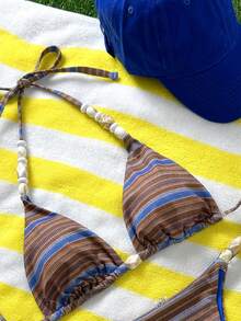 Bonvoyette 2026 Spring/Summer Spaghetti Strap Beaded Drawstring Colorful Line Decor Halter Neck Women Bikini Swimsuit - Multicolor - View 4