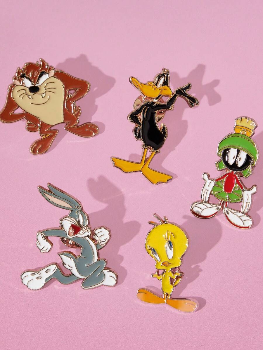 LOONEY TUNES X SHEIN 5pcs Cute Cartoon Zinc Alloy Brooch Pins Set,Bag Charm Ornament,Suitable As Gift, Collection, Memorabilia,Tweey&Bunny Bugs ,Unisex,Versatile - Nhiều màu - Xem 1