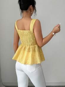 Elenzga 无袖方领收腰A字下摆优雅浪漫精致女士背心 - 黃色 - 查看 2