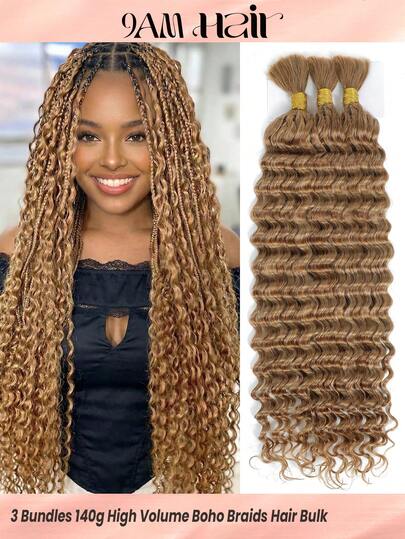 Boho Braids 3束高蓬松度编发散装无纬深波浪钩编真人发纯色27号处女发接发，足够全头使用，重量4.93盎司，无结编发接发，女士专用