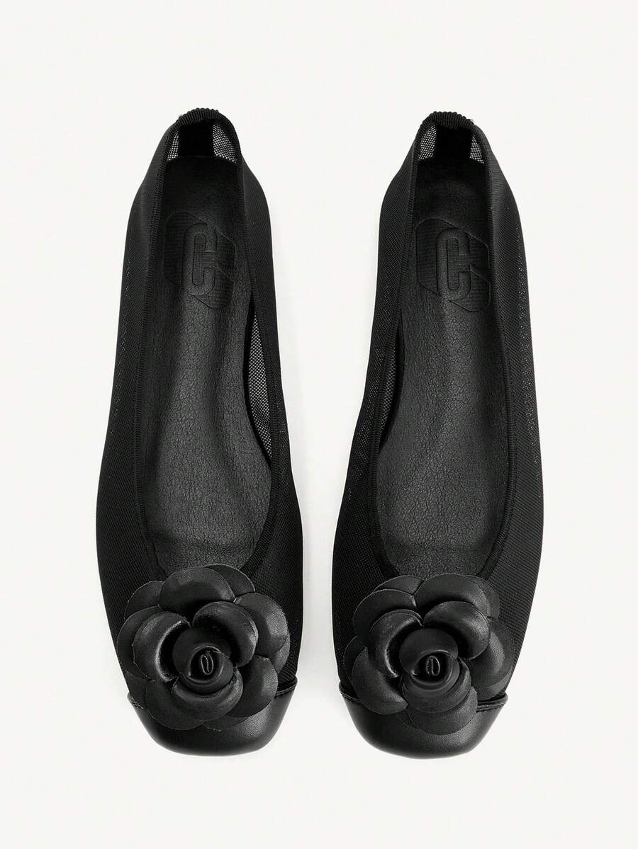 CUCCOO CHICEST Giày bệt nữ màu đen lưới họa tiết hoa, thoải mái. - Than chì đen - Xem 1