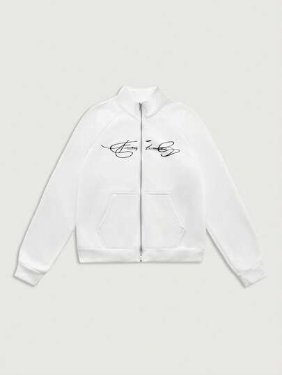 Courvante Men's Street-Style Popular INS Matching FREEDOM Print Zip-Up Thermal Lined Sweatshirt, Suitable For Outdoor Music Festivals, Nightclubs, Bars, Boyfriend/Husband Gift, Anniversary Gift, White Raglan Sleeve Sweatshirt, Fall/Winter