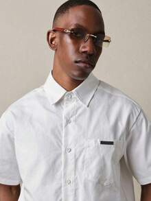 SUMWON Men's Short Sleeve Button Down Collared Shirt With Pocket Detail Classic Fit Business Casual - White - View 3