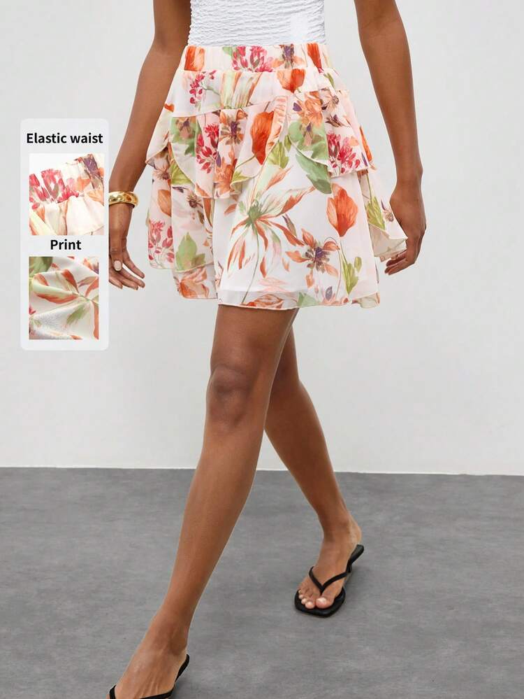SHEIN Maija Outfit Deas For Skirt,Women's Fashionable Printed Short Skirt For Vacation, Pink Skirt, Floral Skirt For Women ,Ruffle Skirt,Summer Outfits Festival Outfits For Women,Holiday Outfits For Women ,Summer Holiday Outfits Women's Skirt Skirt For Summer Tropical Skirt Woman Summer Outfits Women's Skirts