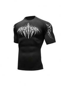 Manfinity Sport Corelite 男士极简印花短袖运动T恤 - 黑色 - 查看 3