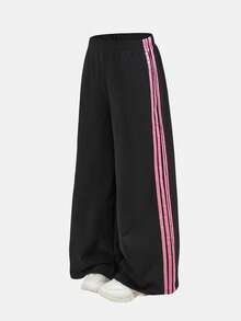 Tween Girls' Black & Pink Ribbon Loose Pants, Versatile Daily Wear, Spring/Summer New Arrival - Black - View 2