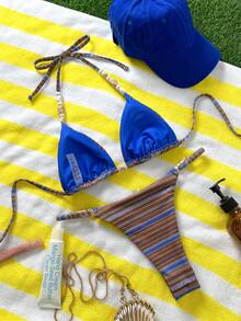 Bonvoyette 2026 Spring/Summer Spaghetti Strap Beaded Drawstring Colorful Line Decor Halter Neck Women Bikini Swimsuit - Multicolor - View 2