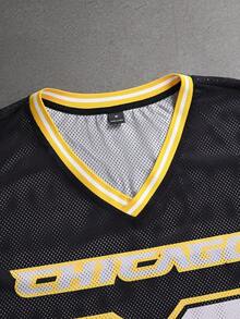 STYNVO Camiseta casual de manga corta y cuello en V con estampado numérico para hombre, de corte holgado - Multicolor - Ver 7