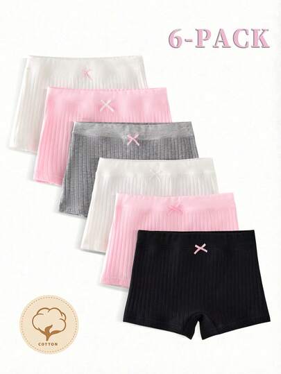 6pcs/Pack Young Girls' Solid Color Macaroon Tone Boyshort Panties