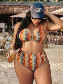 Swim Vcay Bộ đồ bơi thời trang gợi cảm in họa tiết VCAY cỡ lớn mới dành cho nữ, thích hợp cho kỳ nghỉ biển. - Cà phê nâu - Xem 3