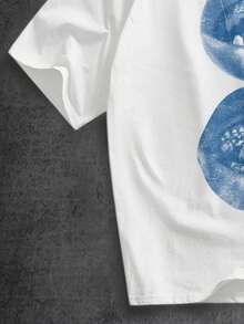 Manfinity ZONE917 Áo thun ngắn tay màu trắng in hình môi và răng đính đá, kiểu dáng rộng rãi, phong cách đường phố, thích hợp cho mùa xuân/hè, món quà hài hước dành cho bạn trai/chính bạn. - trắng - Xem 4