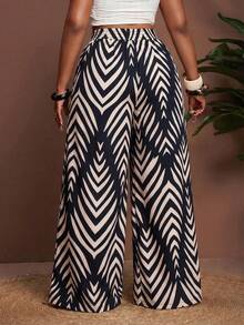 Veslaya Quần dài nữ cỡ lớn in họa tiết dáng rộng, kiểu dáng mới, thích hợp mặc thường ngày, đi biển và dự tiệc lửa trại, dành cho mùa xuân/hè 2026. - Đen và trắng - Xem 2
