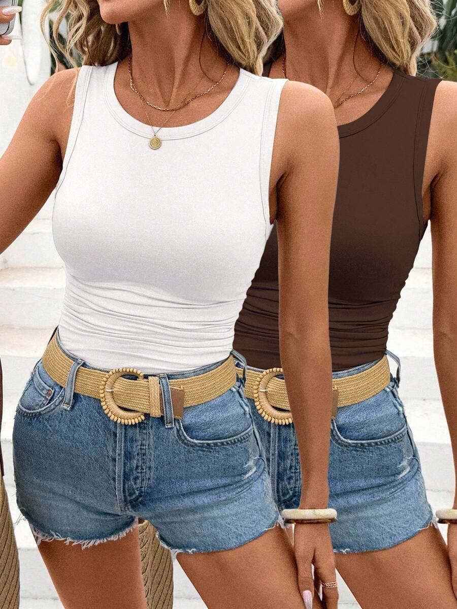 SHEIN LUNE 2件套 女士圆领紧身吊带背心 返校休闲 - 彩色 - 查看 1