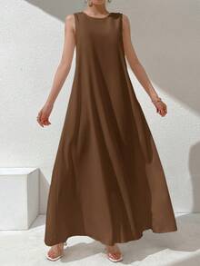 Al Najma Women's Solid Color Round Neck Casual Party Arabic Style Dress - Multicolor - View 10