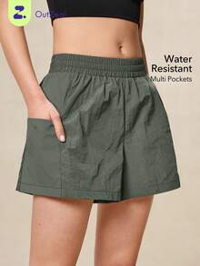 OutZeal Women Outdoor Shorts Summer Hiking Camping Water-Resistant Lightweight Color-Blocked Design With Multi Pockets - Army Green - View 1