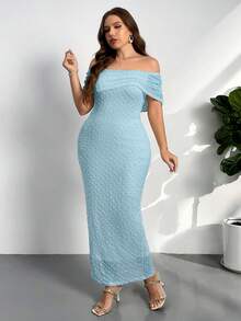Firerie Đầm mini ôm sát cơ thể cỡ lớn, thanh lịch, sang trọng, thích hợp đi làm, dự tiệc trà chiều, hơi gợi cảm, đi xem hòa nhạc, dự tiệc tùng, phong cách retro, học thuật, lãng mạn, đi nghỉ mát, màu mơ, trễ vai, tay ngắn, hơi trong suốt dành cho phụ nữ. - Xanh da trời - Xem 7