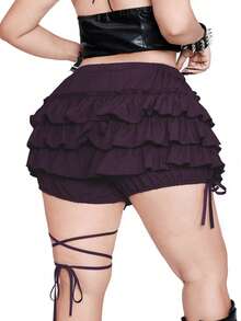 Whyspr Plus Size Solid Color Multi-Layer Cake Shorts - Purple - View 2