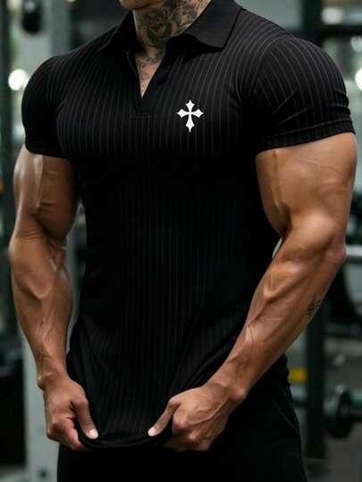 GymBeat Men's Minimalist Printed Short Sleeve Sports Polo T-Shirt