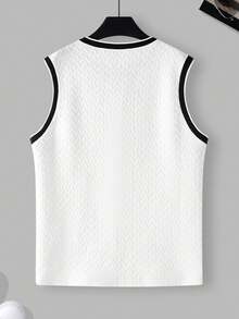 Manfinity Homme Chaleco casual de verano sin mangas de cuello redondo con contraste de color para hombres - Blanco - Ver 2