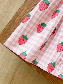 Souflis Souflis Bộ đồ mùa hè dễ thương cho bé gái, gồm váy và mũ beret kẻ caro in hoa cúc màu xanh dương, kiểu dáng thời trang, thích hợp cho bé mặc hàng ngày và đi chơi. - Hồng - Xem 4