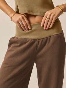 Aralina Quần thể thao ống rộng, cạp chun rộng, có gân tương phản. - màu nâu - Xem 3