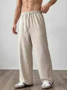 SWAVVY Men's Striped Casual Straight Loose Pants With Pockets, Versatile - Apricot - View 3