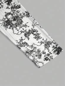 Sweetra 大码钻石方领可折叠长袖罗纹印花连体衣 - 黑與白 - 查看 4