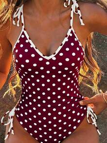 Swim Vcay Traje de baño de una pieza con tirantes finos y nudo delantero, de unicolor, para primavera/verano - Multicolor 5 - Ver 3