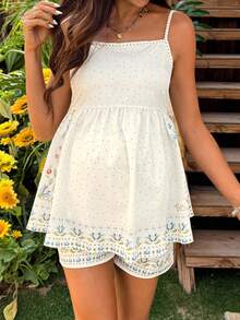 Lyckli Maternity Polka Dot & Floral Print Camisole Top And Adjustable Waist Shorts 2 Pieces Casual Set - Multicolor - View 5