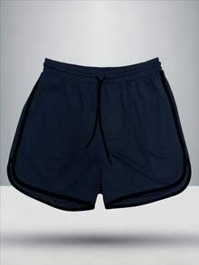 Gym Rark Men's Solid Color Drawstring Waist Casual Sports Shorts - Navy Blue - View 5