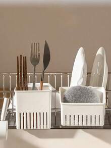 1PC Drainer Basket Dish Drying Rack With Chopsticks Spoon Knife Fork Storage Wall Mounted Holder Organizer For Kitchen Counter Sink - White - View 6