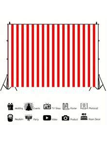 1 pieza Fondo a rayas rojas y blancas, fondo plano 2D adecuado para fiestas de cumpleaños, eventos con temática de circo y fondos fotográficos, opción perfecta para decoración de estudio - Multicolor - Ver 5