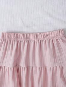 夏季优雅之选：女童白色褶皱梭织面料半身裙，独特质感，精致细节，飘逸褶裥，尽显甜美优雅，外出必备。浅粉色半身裙，粉色长裙，波西米亚风半身裙，夏季长裙 - 粉色 - 查看 3