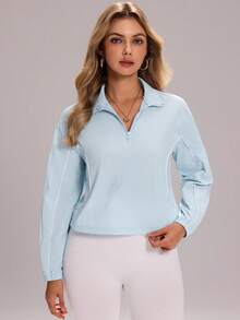 Sovereign Charm Women's Casual Sports Half-Zip Long Sleeve Sweatshirt - Baby Blue - View 3