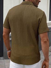 Manfinity Homme Men's Solid Color Casual Front Button Short Sleeve Shirt (Printed Irregular Pattern) - Brown - View 2
